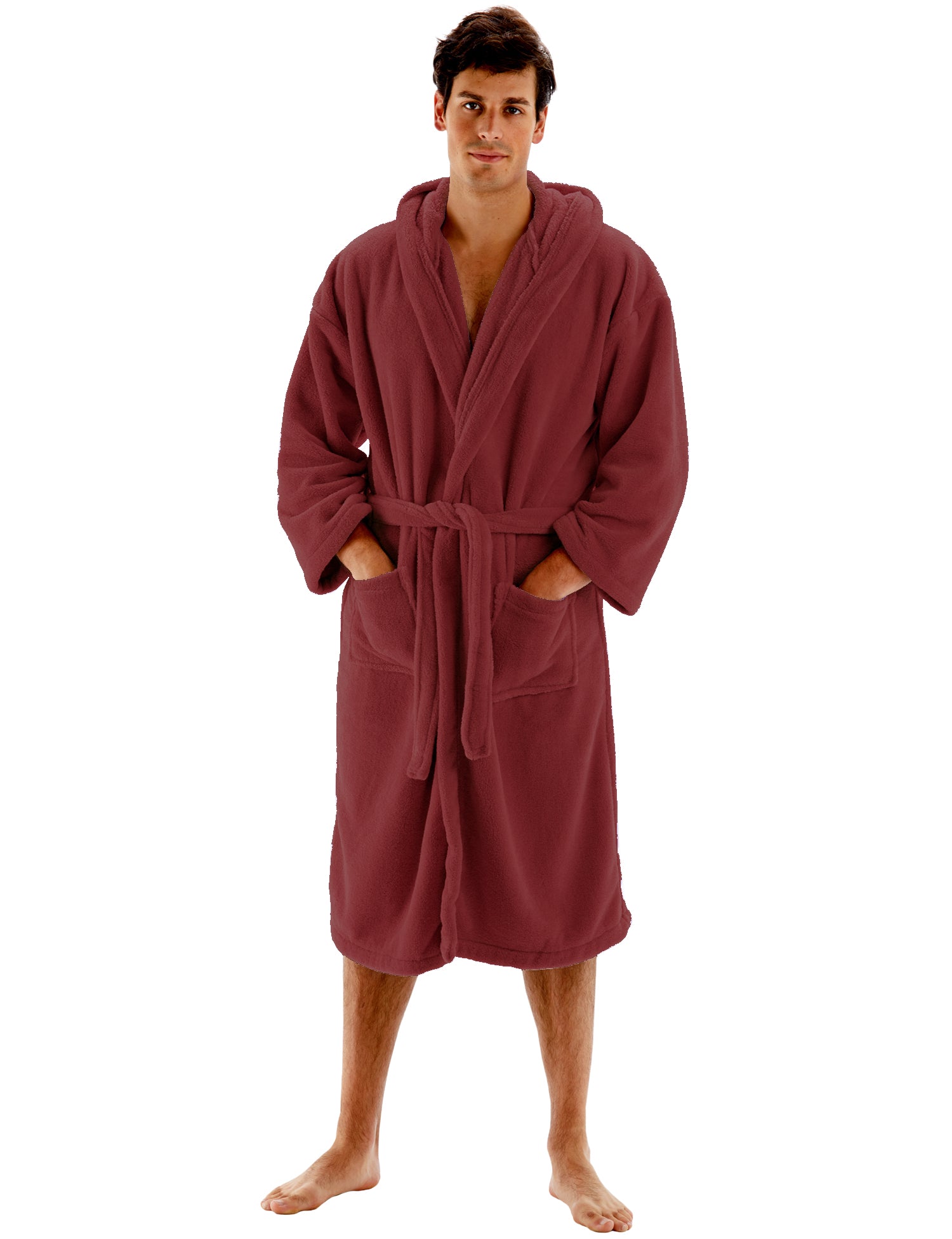 BC BARE COTTON Mens Hooded Robe Microfiber Plush Fleece Bathrobe