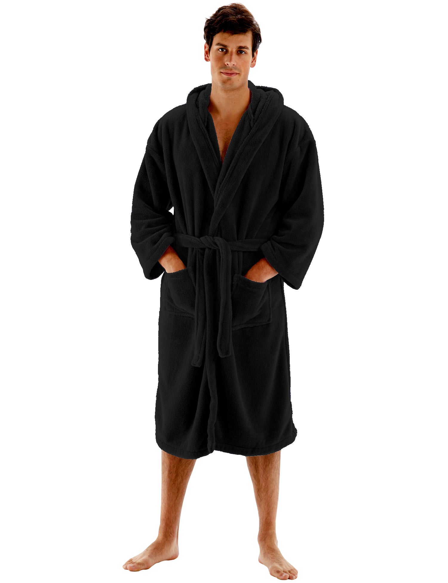 BC BARE COTTON Mens Hooded Robe Microfiber Plush Fleece Bathrobe