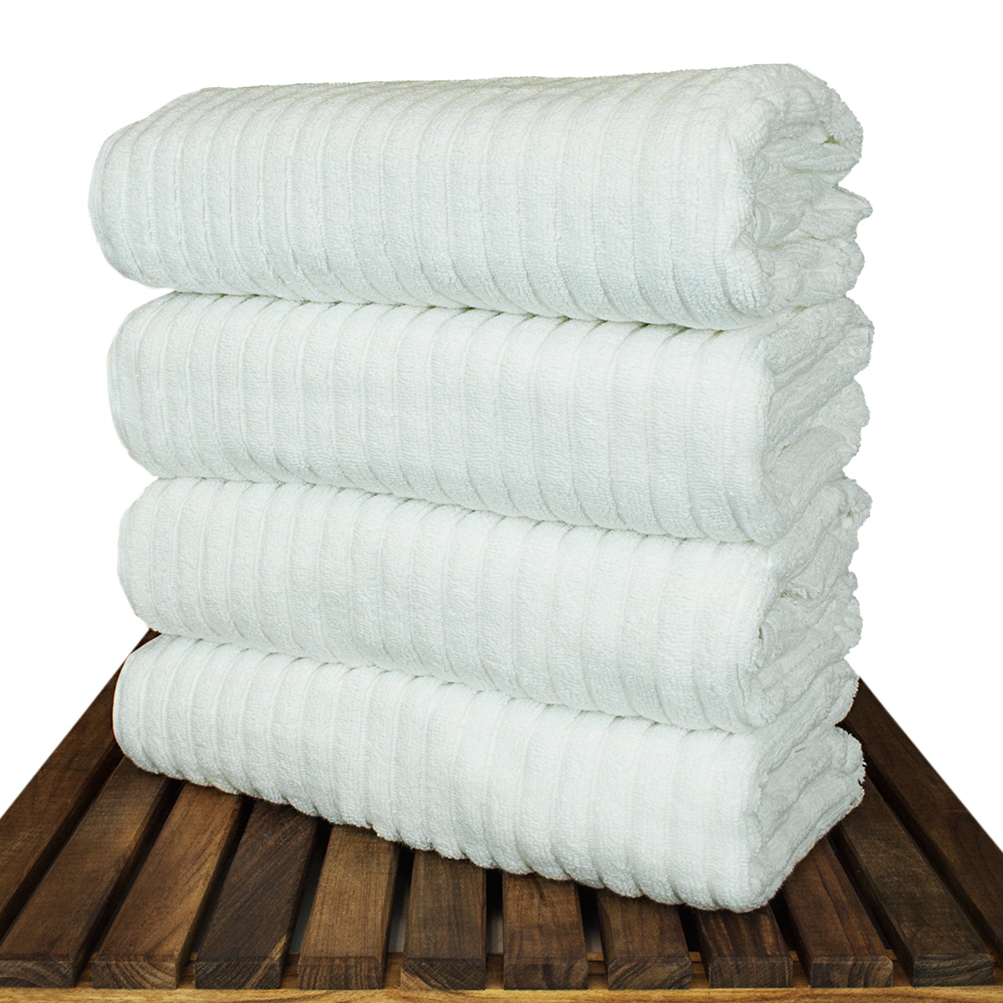 BC BARE COTTON Luxury Hotel & Spa 100% Natural Turkish Cotton Ribbed Channel Pattern Bath Towel (Set of 4), White