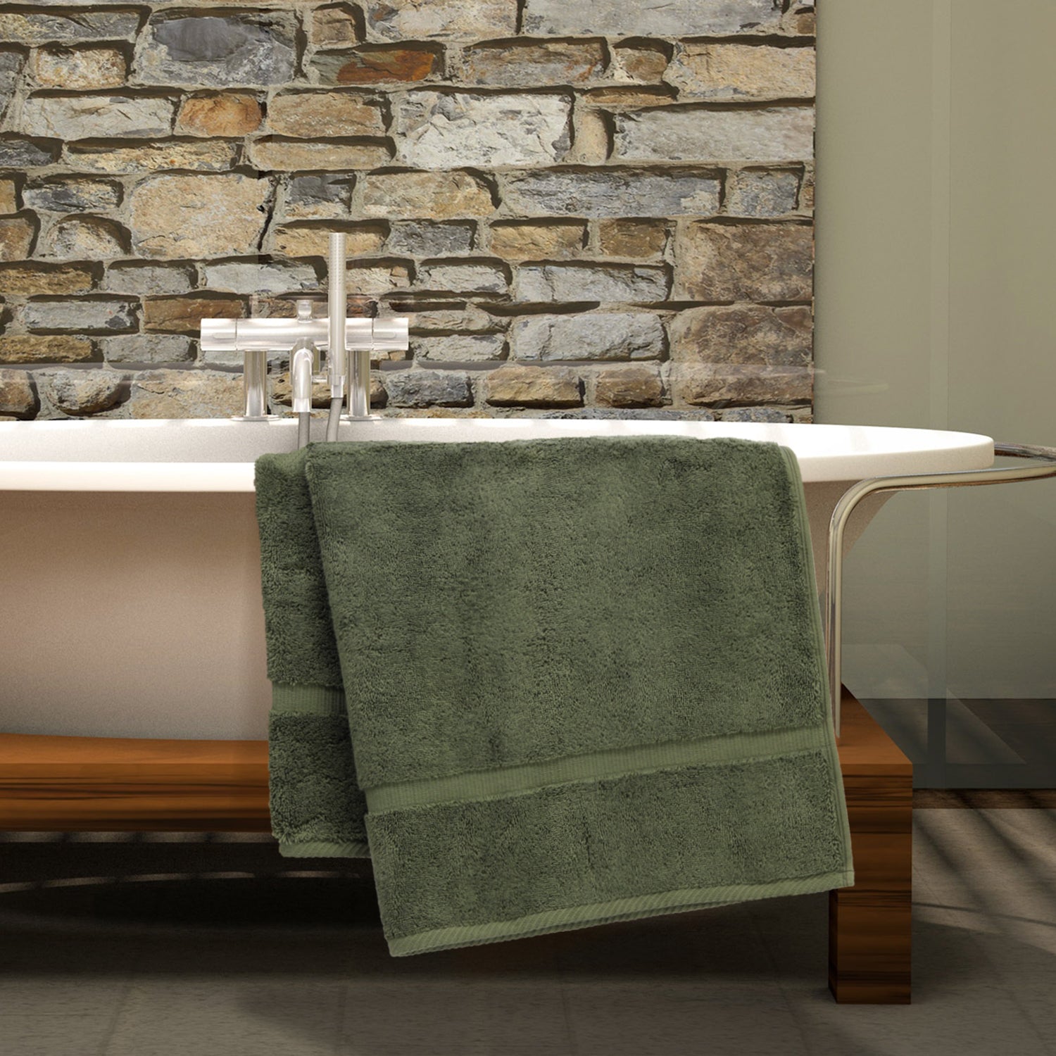Large Green Luxury Cotton Bath Towels - 4 Pack Spa Hotel Bathroom, 30x56  Size