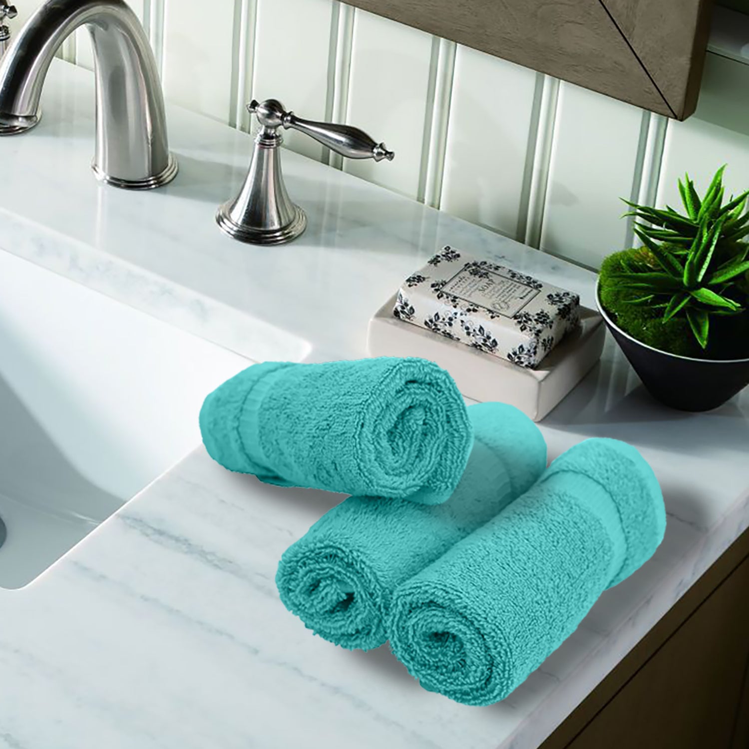 Luxury Hotel & Spa Towel Turkish Cotton Washcloths - Dobby Border (13x13 Inches)